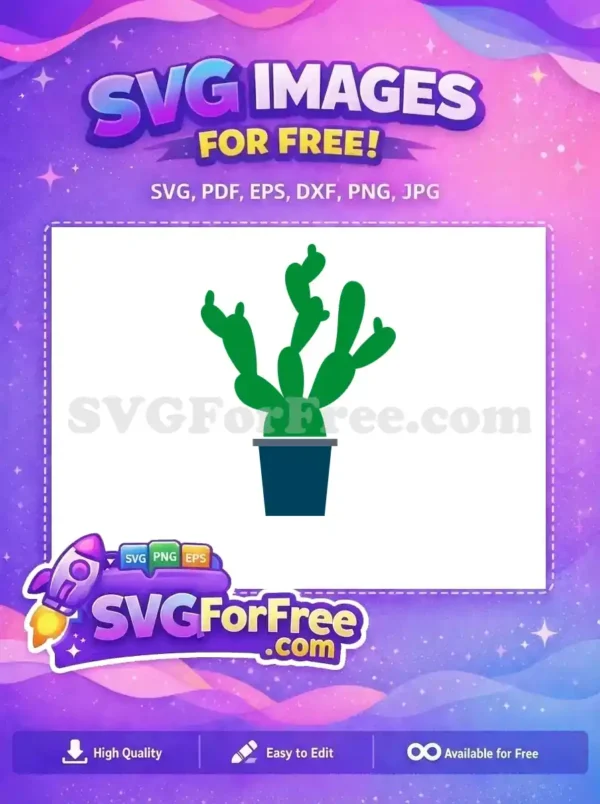 Free Green Cactus Free Dark Blue Pot Plant Free SVG