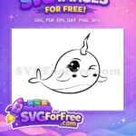 Free Winking Narwhal Free Eyelash Mix Monogram Free SVG - Instant Download