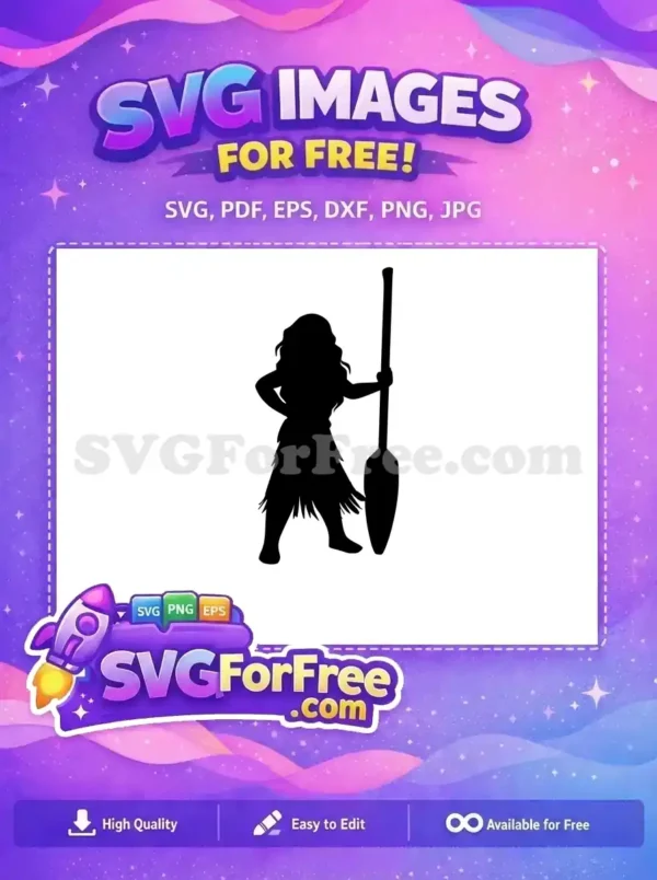 Free Silhouette Wavy Hair Free Paddle Moana Free SVG
