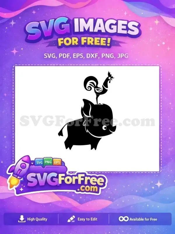 Free Pua and Hei Hei Free Black Silhouette Moana Free SVG