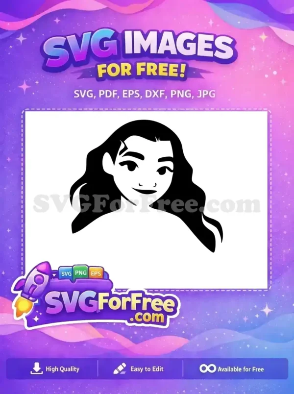 Free Wavy Hair Free Smiling Moana Silhouette Free SVG