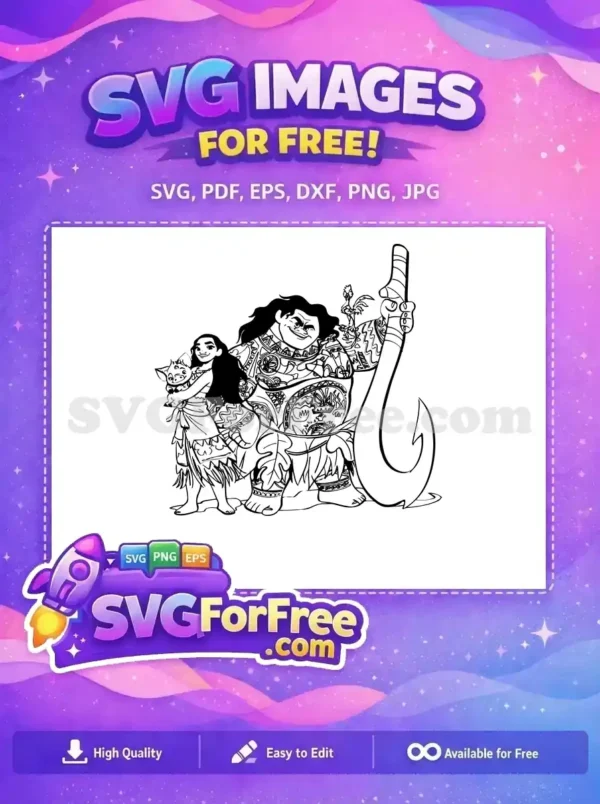Free Moana Hugging Pua Free Maui Winking Moana Free SVG