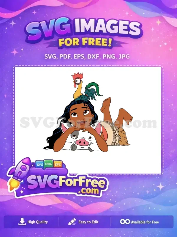 Free Smiling Moana Pua Hei Hei Free Lying Down Moana Free SVG