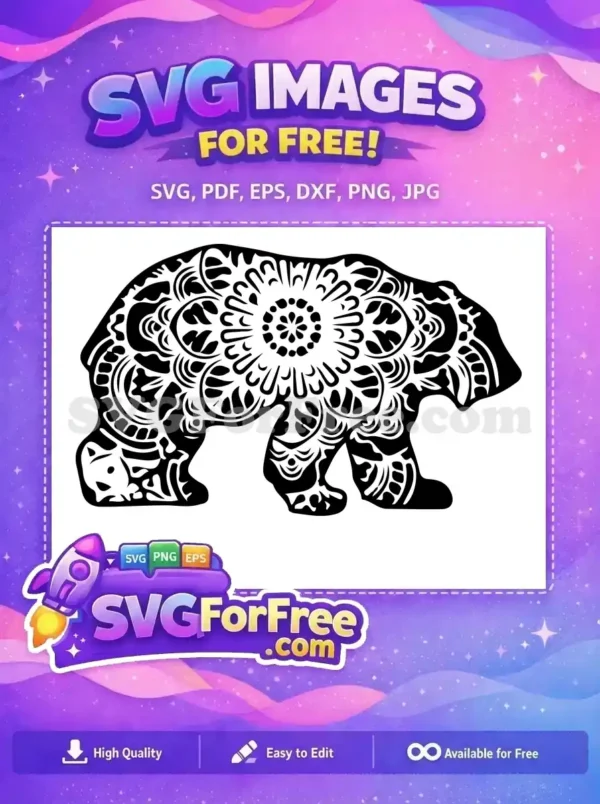 Free Mama Bear Silhouette Free Mandala Pattern Mom Life Free SVG