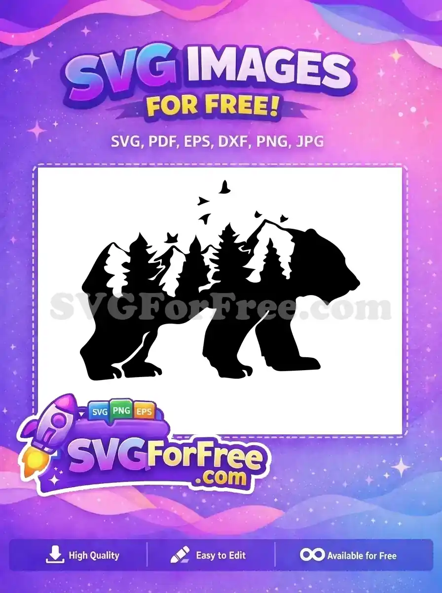 Free Black Bear Silhouette Free Mountain Scene Wildlife Free SVG