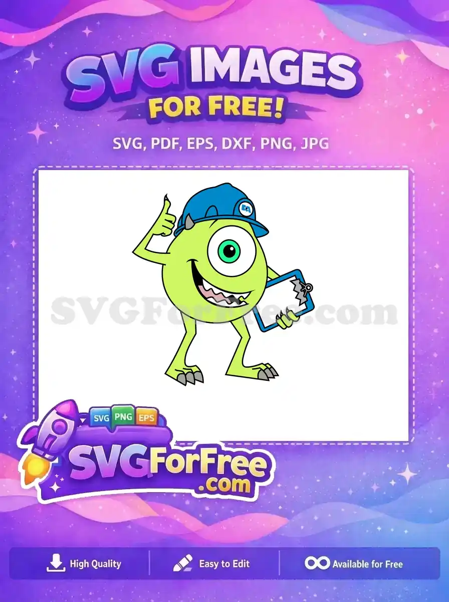 Free Green Mike Wazowski Free Blue Hardhat Monsters Inc Free SVG