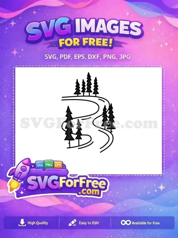 Free Black Trees Free Curvy Path Mountains Free SVG