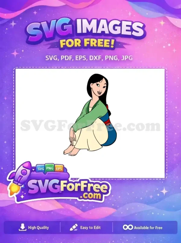 Free Sitting Smiling Mulan Free Green Outfit Mulan Free SVG