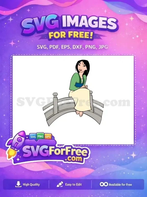 Free Smiling Mulan Free Sitting on Bridge Mulan Free SVG