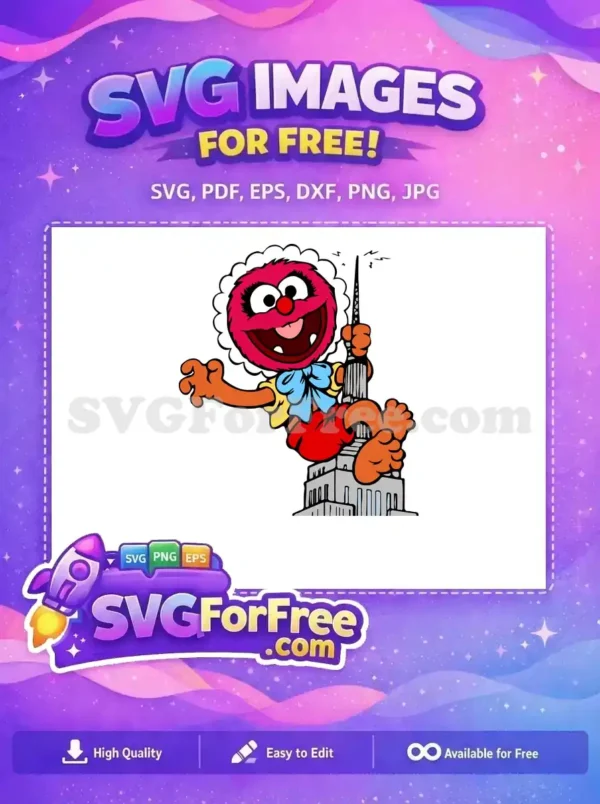 Free Red Furry Animal Free Blue Bow Muppet Babies Free SVG