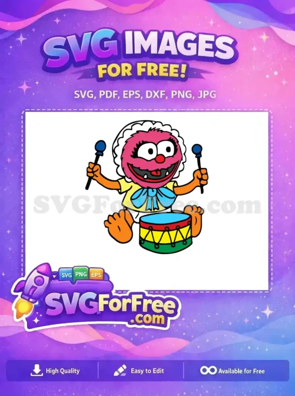 Free Pink Animal Drummer Free Blue Bow Muppet Babies Free SVG
