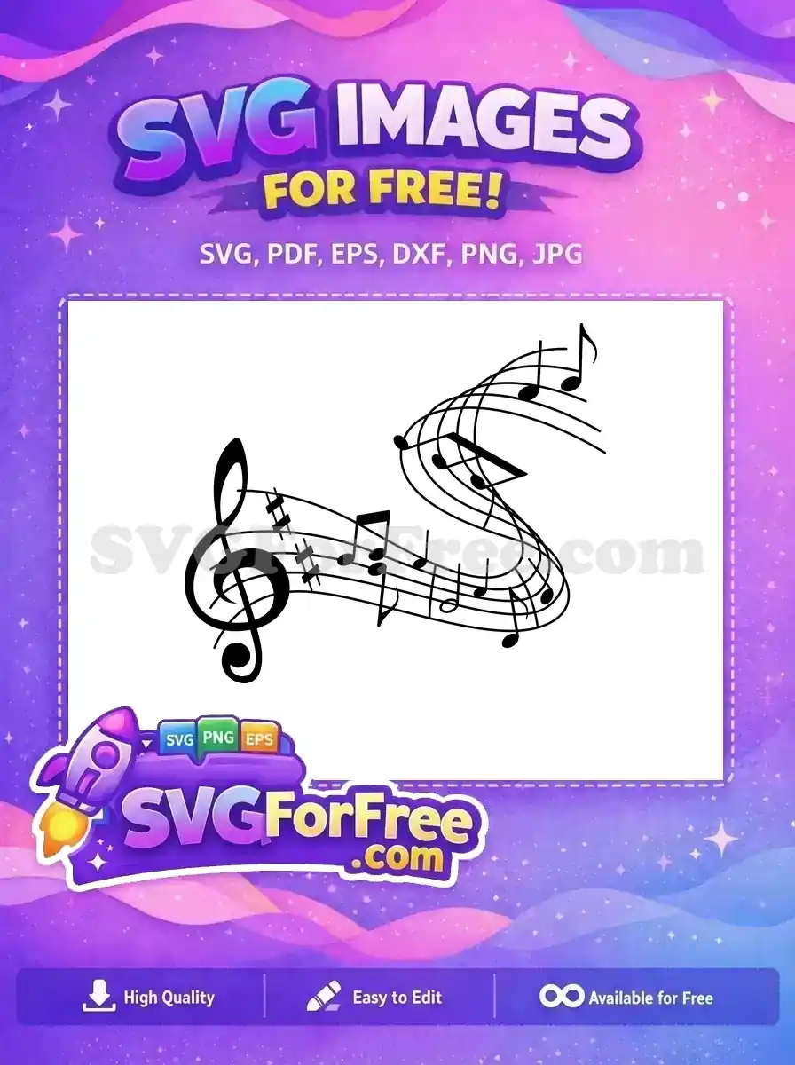 Free Black Music Notes Free Treble Clef Staff Melody Free SVG