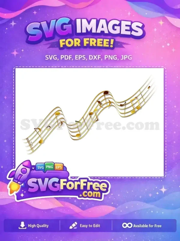 Free Golden Wavy Music Notes Free Brown Staff Music Free SVG