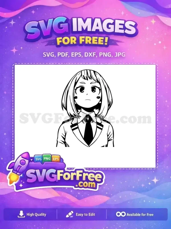 Free Uraraka Worried Expression Free School Uniform My Hero Free SVG