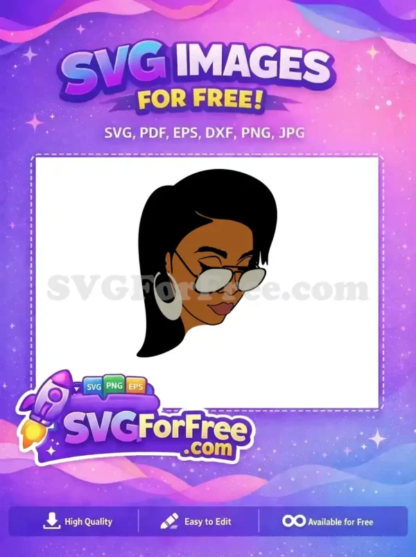 Free Black Woman Glasses Free Afro Hair Portrait Free SVG