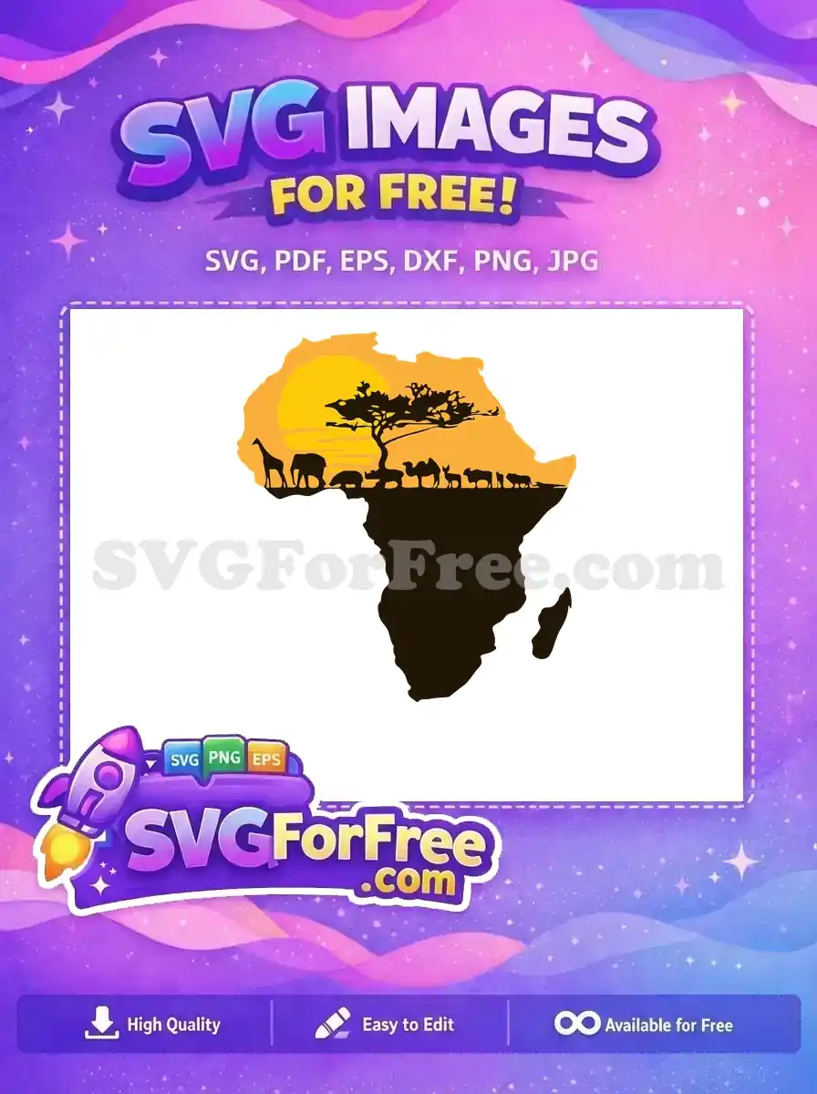 Free Africa Map Silhouette Free Sunset Animals Scene Free SVG