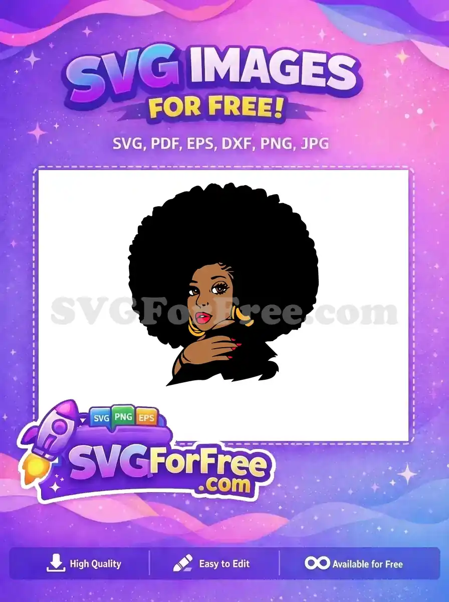 Free Red Lips Free Gold Earring Afro Woman Free SVG