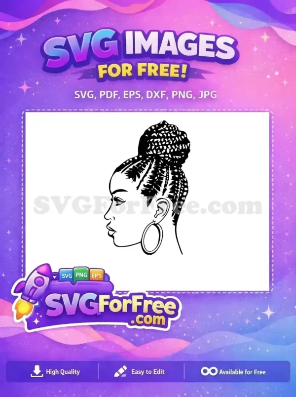 Free Braided Bun Free Hoop Earring Woman Silhouette Free SVG