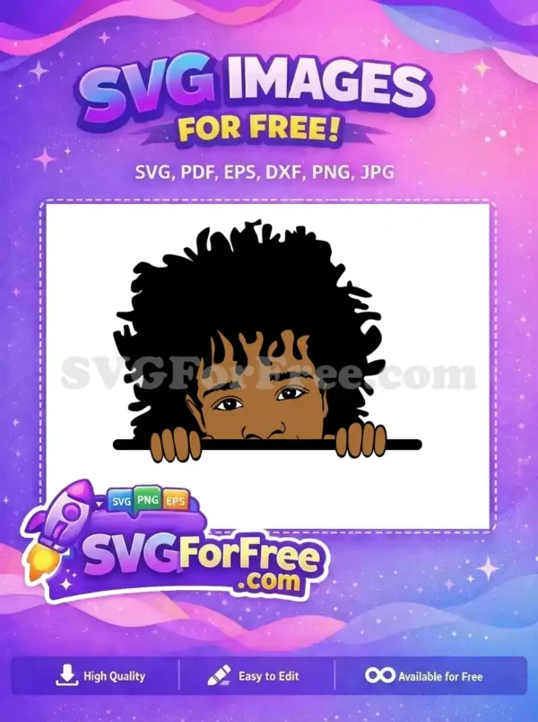Free Curly Afro Hair Free Peeking Kid Design Free SVG
