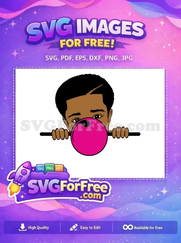 Free Afro Haired Boy Free Blowing Bubble Gum Boy Free SVG
