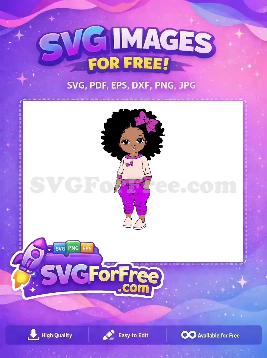Free Cute Afro Girl Big Bow Free Natural Hair Style Free SVG