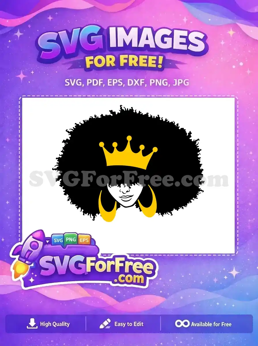 Free Black Natural Hair Free Gold Crown Queen Free SVG