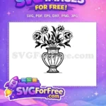 Free Ornate Vase Carnations Free Black Silhouette Floral Arrangement Free SVG - Instant Download