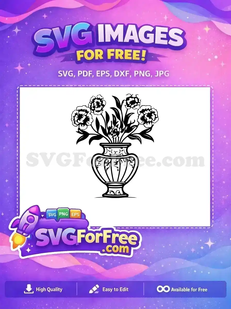 Free Ornate Vase Carnations Free Black Silhouette Floral Arrangement Free SVG