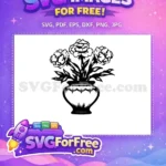Free Three Carnation Flowers Free Ornate Decorative Vase Silhouette Free SVG - Instant Download