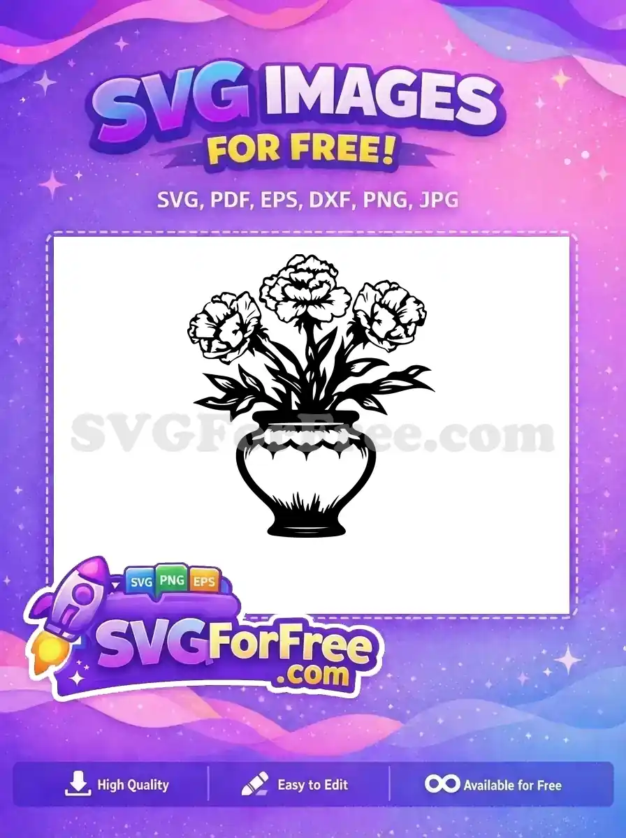 Free Three Carnation Flowers Free Ornate Decorative Vase Silhouette Free SVG
