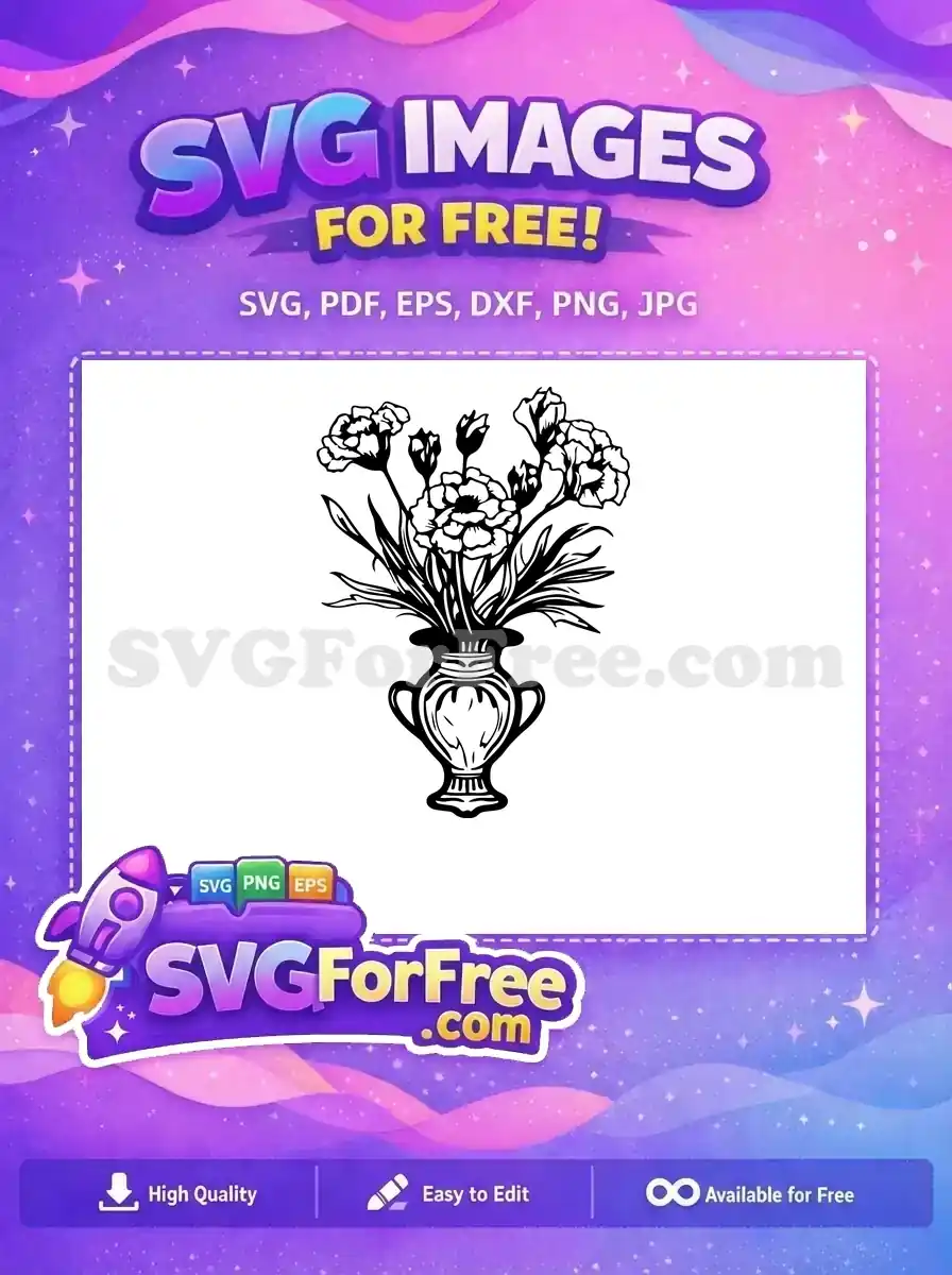 Free Ornate Vase with Carnations Free Detailed Flower Bouquet New Silhouette Free SVG
