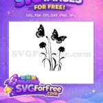 Free Two Butterflies Silhouette Free Wildflowers And Stems New Silhouette Free SVG - Instant Download