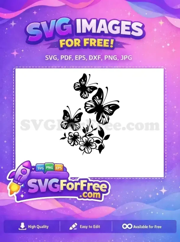 Free Three Black Butterflies Free Floral Branch Design New Silhouette Free SVG Free Three Black Butterflies Free Floral Branch Design New Silhouette Free SVG
