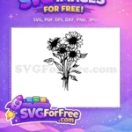 Free Sunflower Bouquet Silhouette Free Black Ink Drawing Wildflower Floral Nature Free SVG - Instant Download