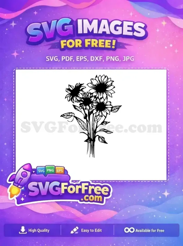 Free Sunflower Bouquet Silhouette Free Black Ink Drawing Wildflower Floral Nature Free SVG