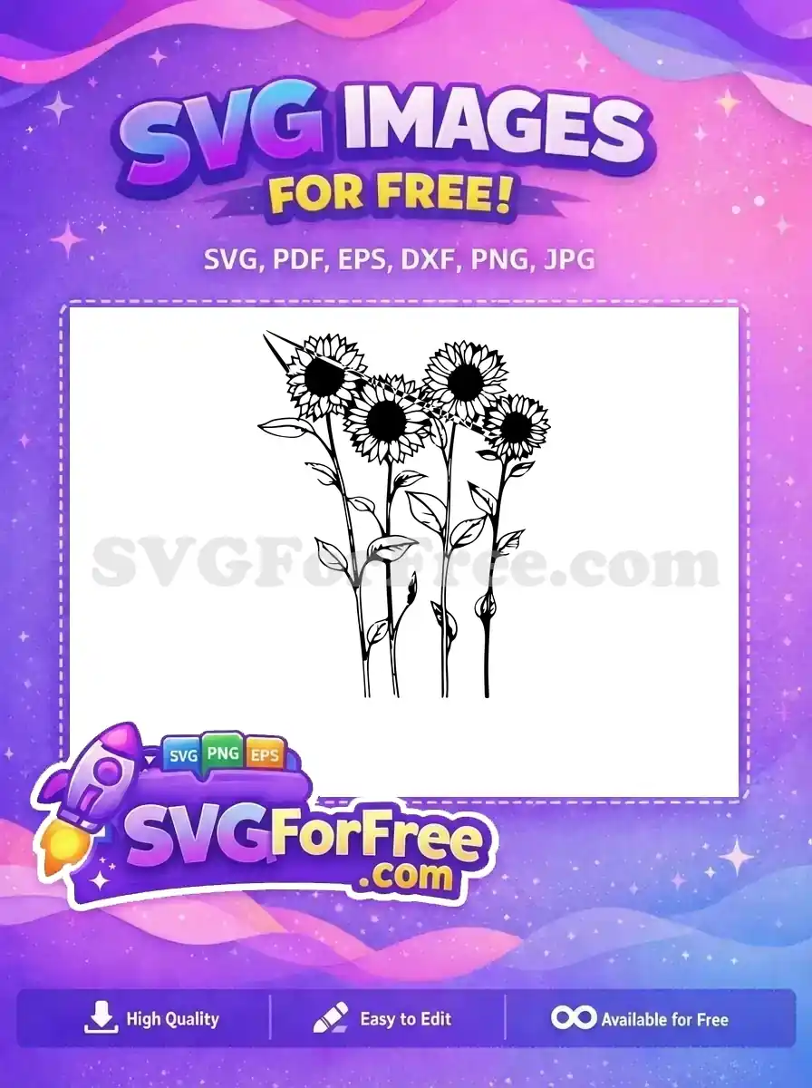 Free Sunflowers Silhouette Free Tall Stems Floral Garden Free SVG