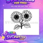 Free Two Sunflowers on Stem Free Black Outline Floral Free SVG - Instant Download