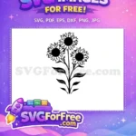 Free Three Sunflowers on Stem Free Black Silhouette Outline Floral Free SVG - Instant Download