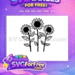Free Three Sunflowers Silhouette Free Detailed Petals Floral Garden Free SVG - Instant Download