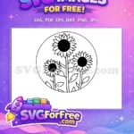 Free Three Sunflowers Silhouette Free Black and White Summer Garden Free SVG - Instant Download