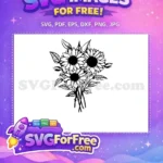 Free Sunflower Bouquet Silhouette Free Black and White Floral Sunflowers Free SVG - Instant Download