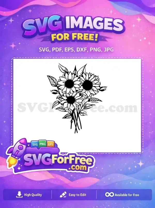 Free Sunflower Bouquet Silhouette Free Black and White Floral Sunflowers Free SVG