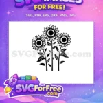Free Three Sunflowers Silhouette Free Petals and Leaves Floral Design Free SVG - Instant Download