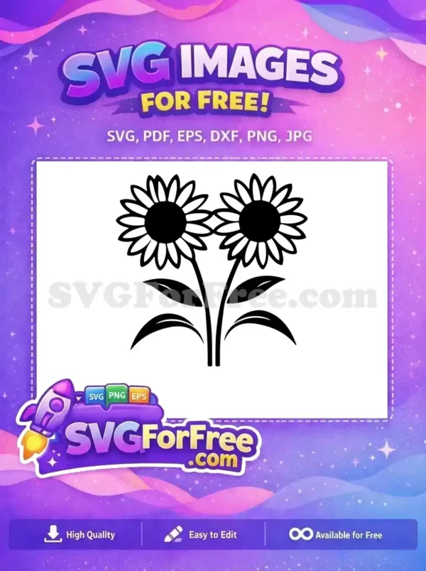 Free Two Sunflowers Silhouette Free Black Floral New Silhouette Free SVG