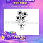 Free Sunflower Bouquet Silhouette Free Black Outline Art Floral Free SVG - Instant Download
