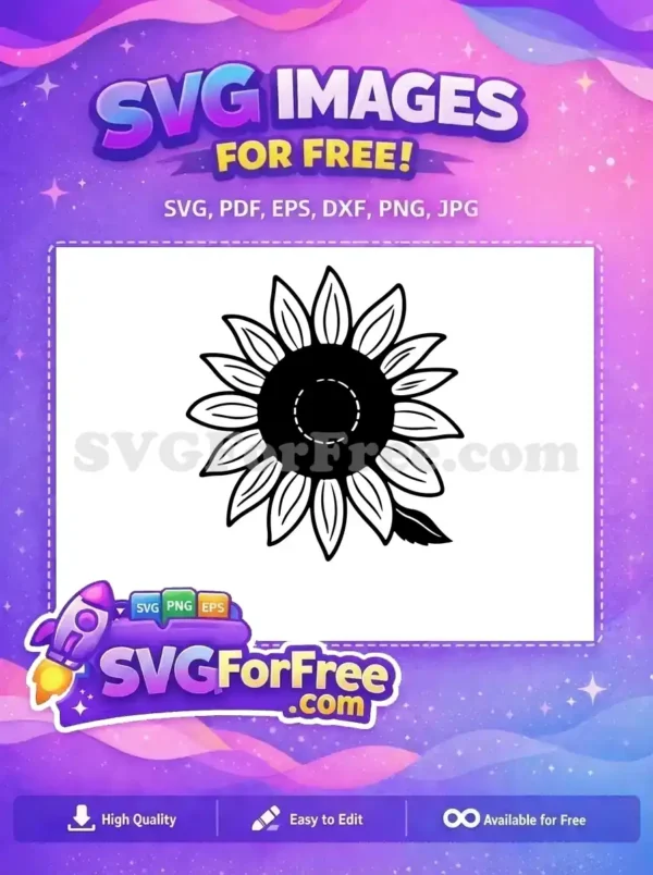 Free Black Sunflower Silhouette Free Dashed Line Center Summer Free SVG