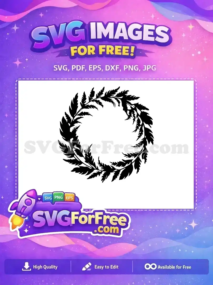 Free Black Leafy Wreath Free Delicate Fern Circle New Silhouette Free SVG