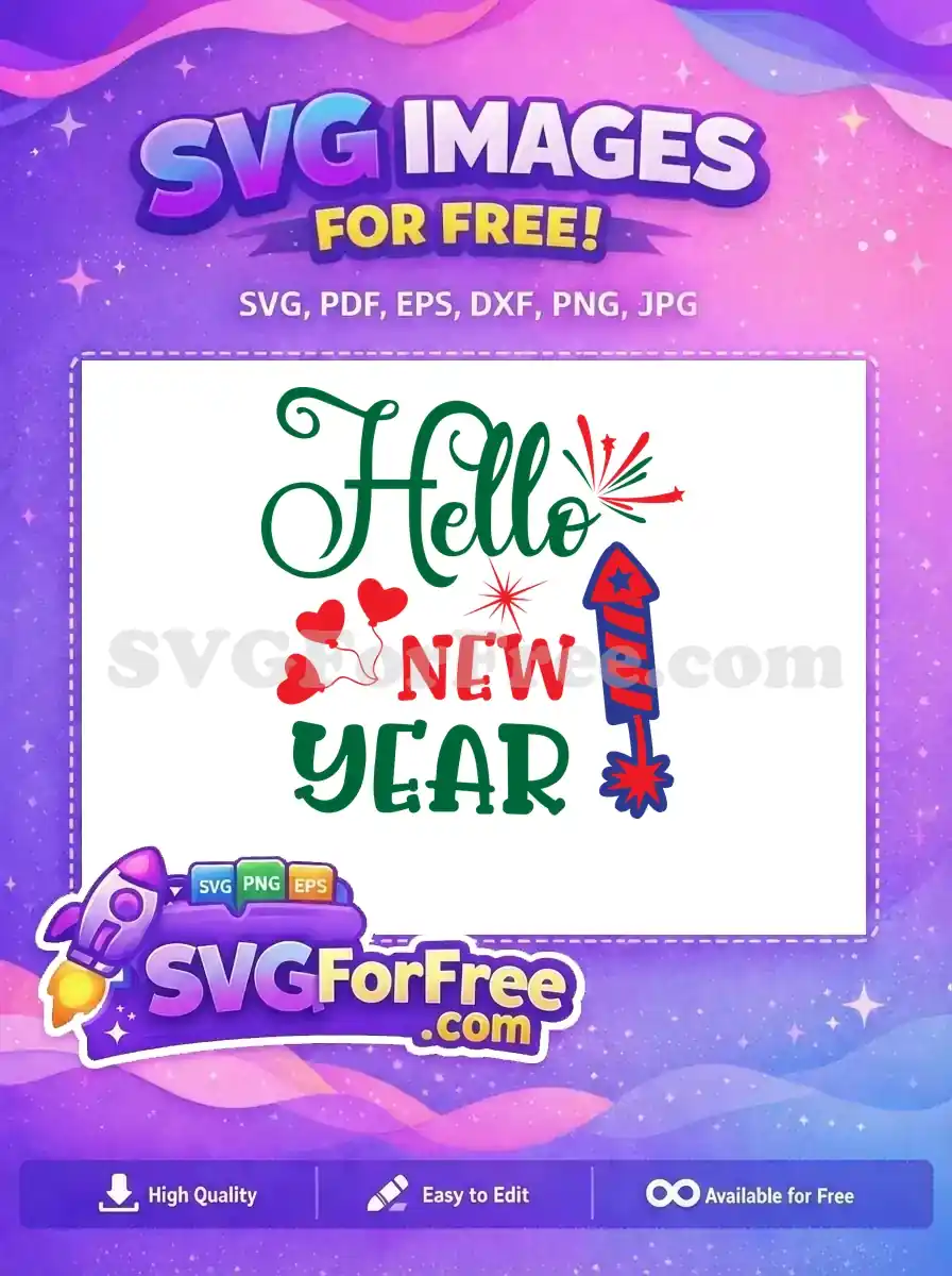 Free Green Hello Year Free Red Balloons New Years Free SVG