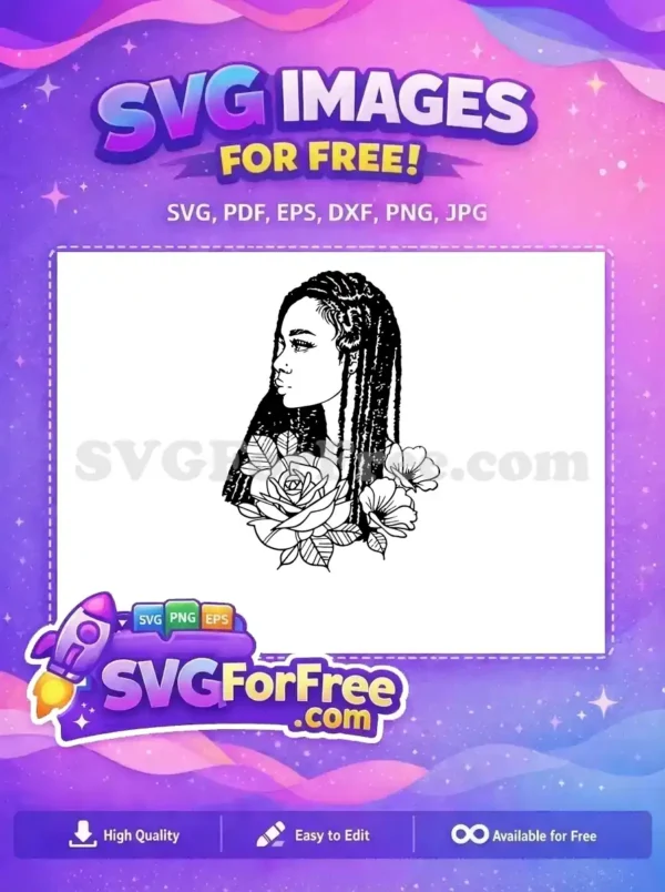Free design of a beautiful woman with intricate braided hair and delicate roses, offering a unique free SVG for all your artistic ventures.