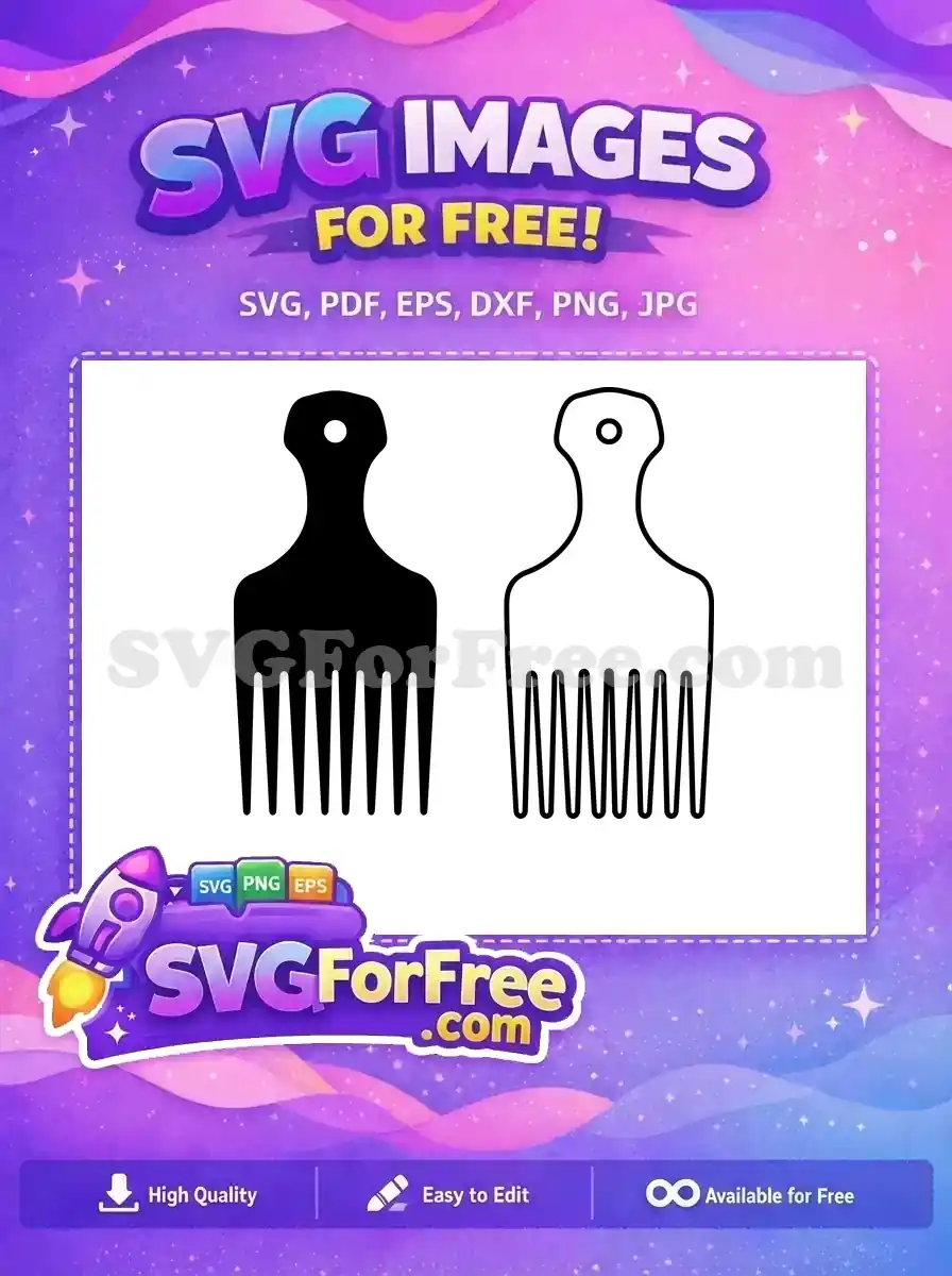 Explore this free solid black afro comb SVG, a powerful symbol of natural hair. An iconic, free design for all your creative needs.